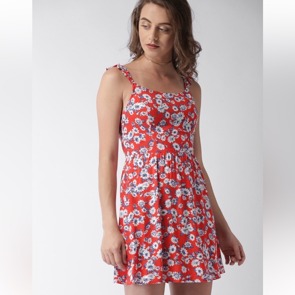 FOREVER 21 Women Coral Red Printed A-Line Dress Brand New (Never Worn) - Picture 3 of 14